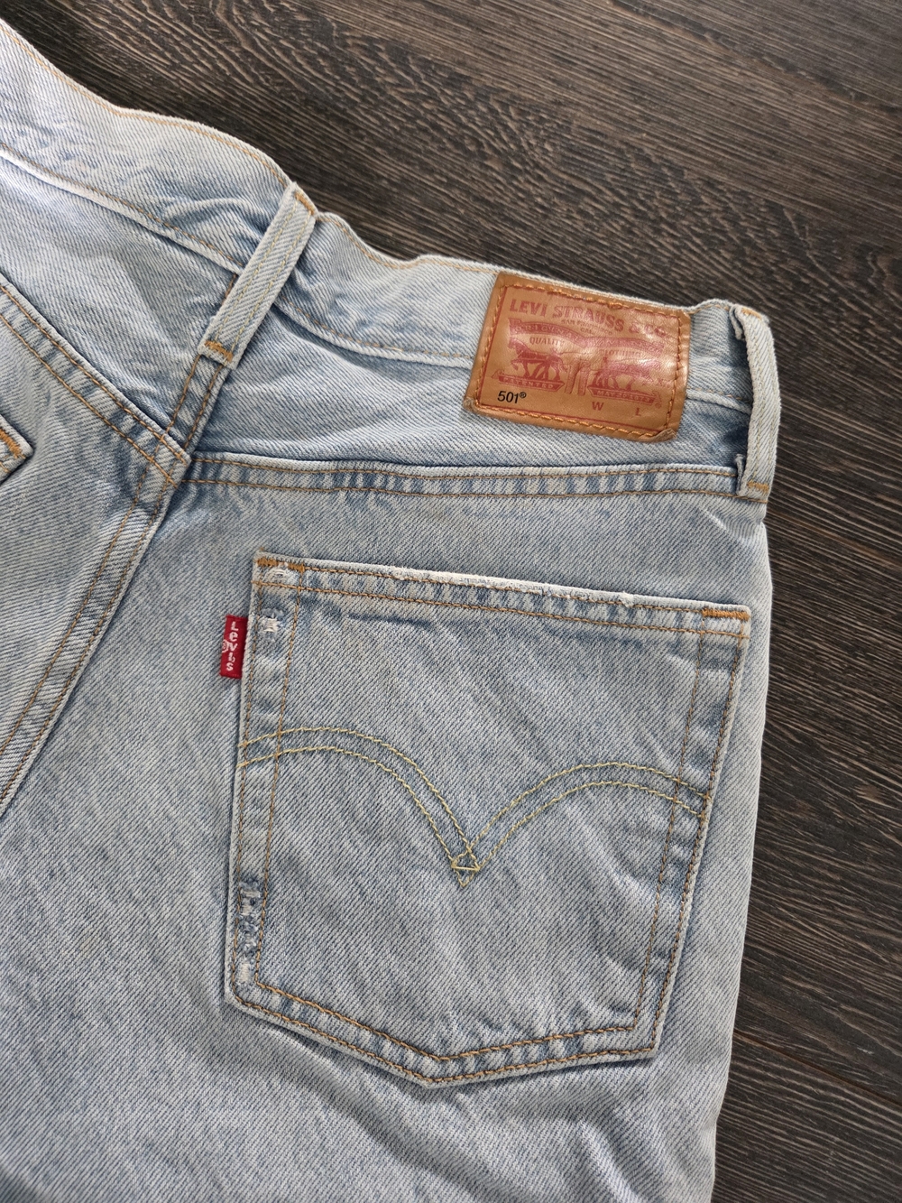 Levi's Light Blue Distressed Denim Jean Shorts - Picture 4 of 7